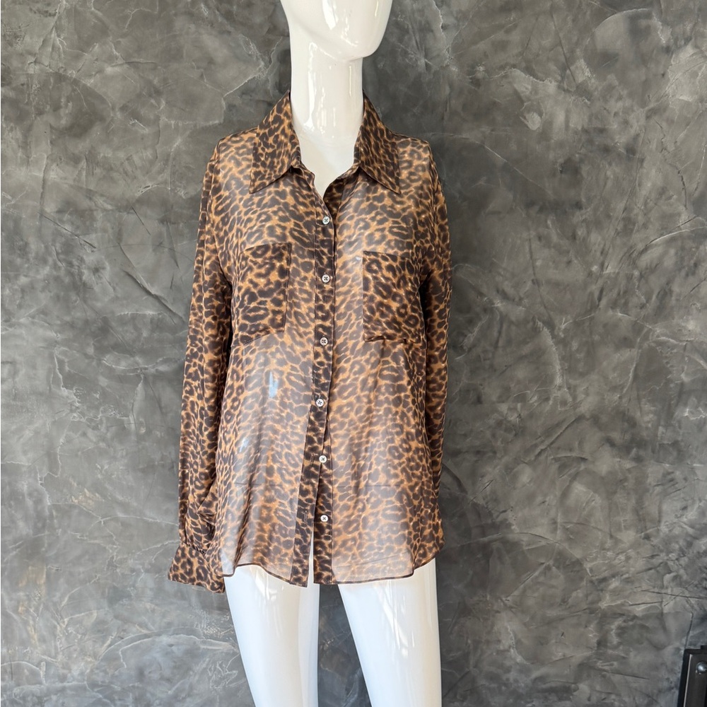 Haute Hippie Brown and Black Notched Collar Button Down Blouse